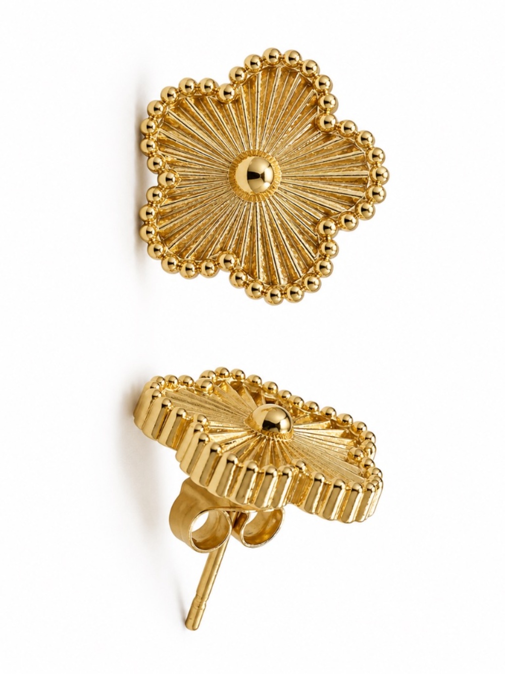 14K Gold Plated Stainless Steel Clover Stud Earrings